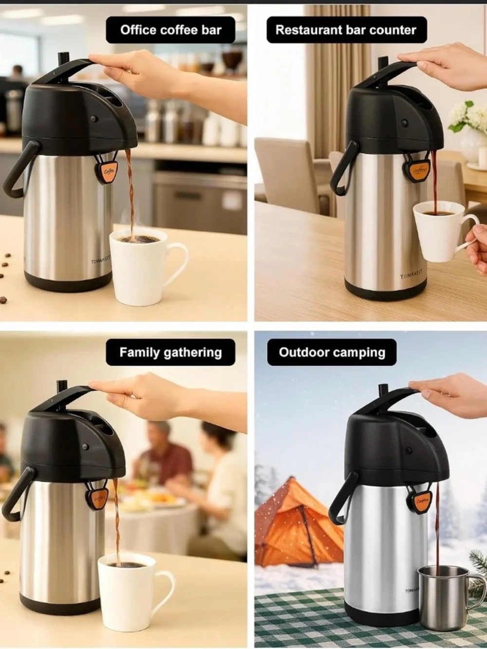 Tomakeit Airpot Coffee Dispenser with Stainless Steel Carafe - Black & Silver